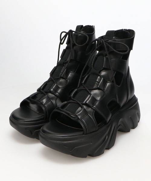 Rick Owens2025SS 疯狂レースアップサンダル 本革 ブラック Rick Owens2025SS 疯狂レースアップサンダル 本革 ブラック