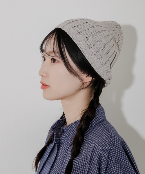 SMELLY（スメリー）の「コットンリネンリブビーニー（ニットキャップ/ビーニー・レディース・グレー/ブラック/アイボリー・-）」の3枚目の写真