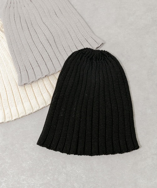 SMELLY（スメリー）の「コットンリネンリブビーニー（ニットキャップ/ビーニー・レディース・グレー/ブラック/アイボリー・-）」の2枚目の写真