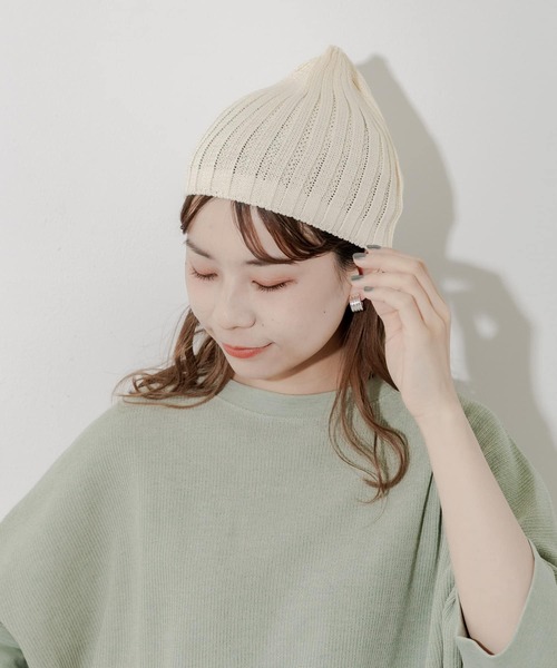 SMELLY（スメリー）の「コットンリネンリブビーニー（ニットキャップ/ビーニー・レディース・グレー/ブラック/アイボリー・-）」の4枚目の写真