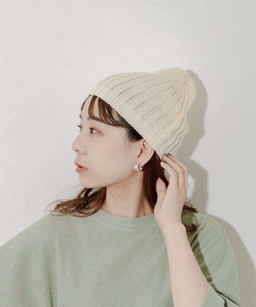 SMELLY（スメリー）の「コットンリネンリブビーニー（ニットキャップ/ビーニー・レディース・グレー/ブラック/アイボリー・-）」の5枚目の写真