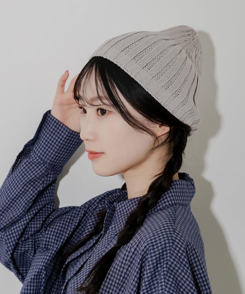 SMELLY（スメリー）の「コットンリネンリブビーニー（ニットキャップ/ビーニー・レディース・グレー/ブラック/アイボリー・-）」の6枚目の写真