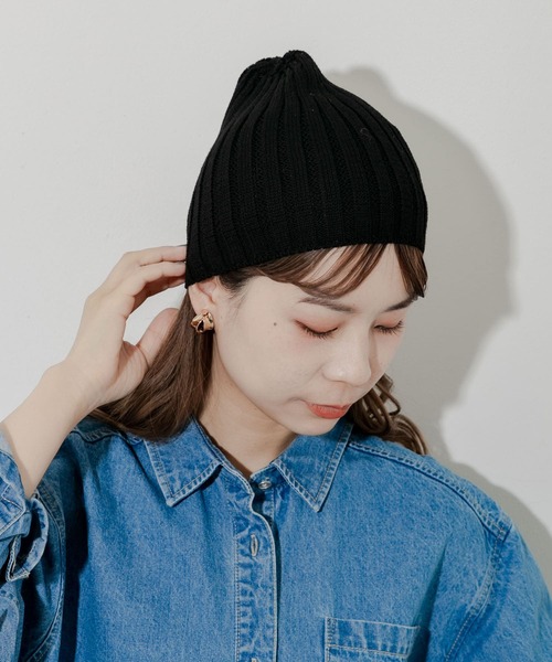 SMELLY（スメリー）の「コットンリネンリブビーニー（ニットキャップ/ビーニー・レディース・グレー/ブラック/アイボリー・-）」の9枚目の写真
