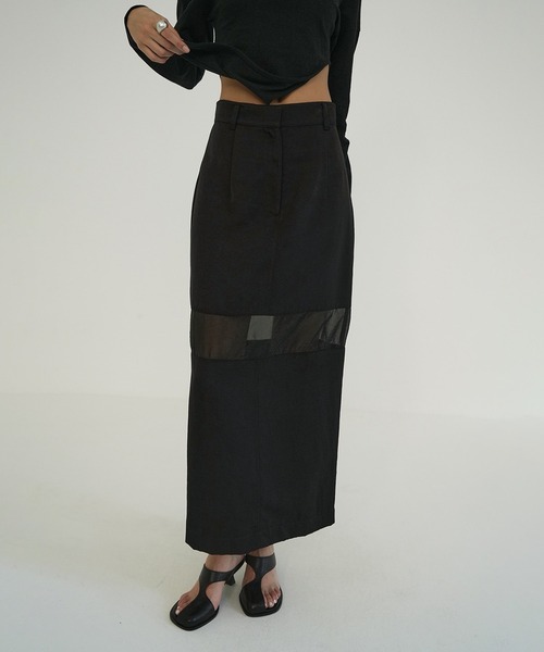 CLANE(クラネ)の「SHEER SWITCHING STRAIGHT SKIRT(スカート・レディース・ブラック/ホワイト/ベージュ・0/1/2)」の4枚目の写真