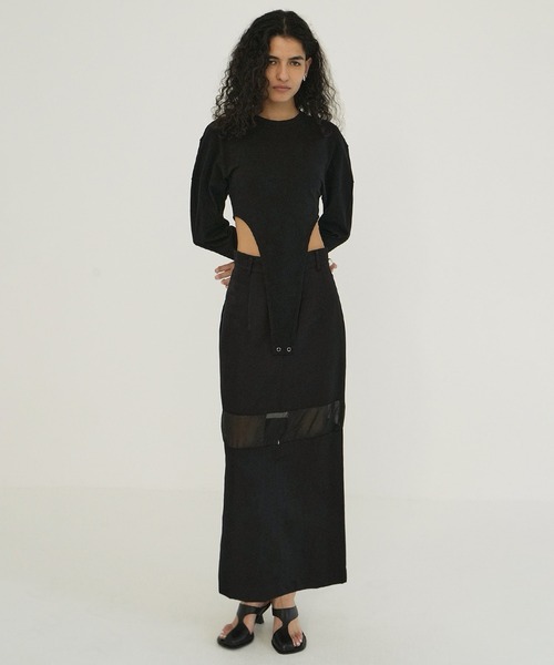 CLANE(クラネ)の「SHEER SWITCHING STRAIGHT SKIRT(スカート・レディース・ブラック/ホワイト/ベージュ・0/1/2)」の5枚目の写真