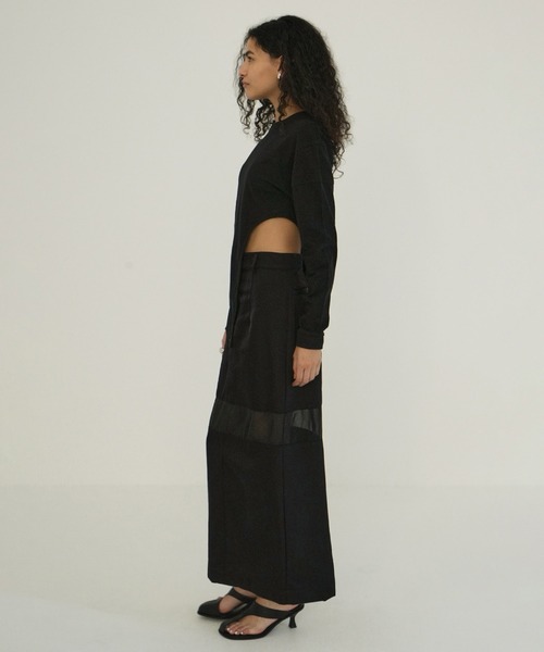 CLANE(クラネ)の「SHEER SWITCHING STRAIGHT SKIRT(スカート・レディース・ブラック/ホワイト/ベージュ・0/1/2)」の6枚目の写真