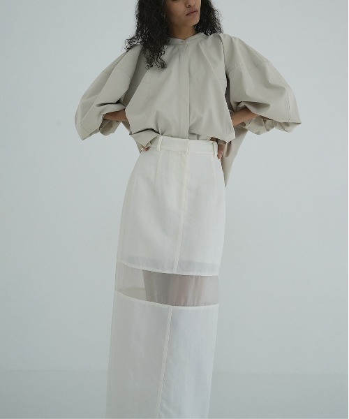 CLANE（クラネ）の「SHEER SWITCHING STRAIGHT SKIRT（スカート・レディース・ブラック/ホワイト/ベージュ・0/1/2）」の13枚目の写真