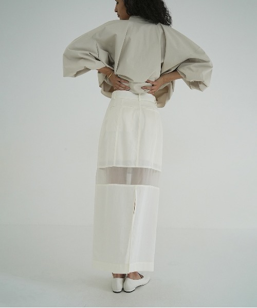 CLANE（クラネ）の「SHEER SWITCHING STRAIGHT SKIRT（スカート・レディース・ブラック/ホワイト/ベージュ・0/1/2）」の12枚目の写真