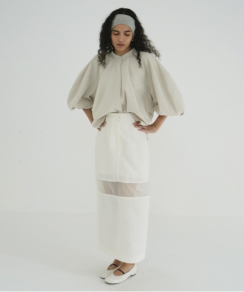 CLANE（クラネ）の「SHEER SWITCHING STRAIGHT SKIRT（スカート・レディース・ブラック/ホワイト/ベージュ・0/1/2）」の14枚目の写真