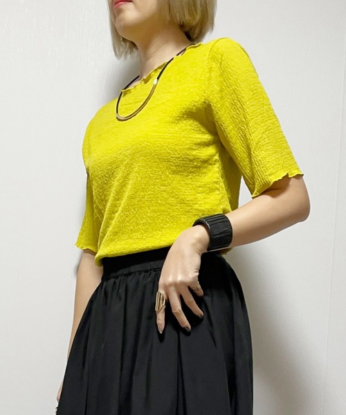 Fizz（フィズ）の「カットシャーリングクルーネックTee（Tシャツ/カットソー・レディース・イエロー/ブラック/アイボリー/グレイッシュベージュ/ブルー・M）」の14枚目の写真