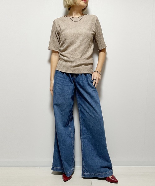 Fizz（フィズ）の「カットシャーリングクルーネックTee（Tシャツ/カットソー・レディース・イエロー/ブラック/アイボリー/グレイッシュベージュ/ブルー・M）」の15枚目の写真