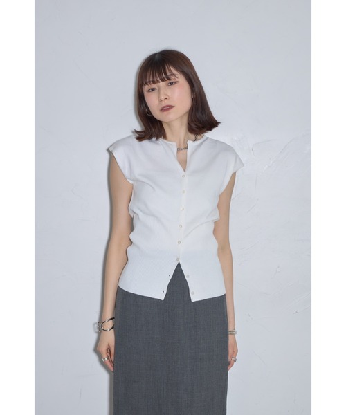 leimn(レイムン)の「キーネックニットベスト(Tシャツ/カットソー・レディース・ホワイト/ブラウン/ネイビー・M)」の5枚目の写真