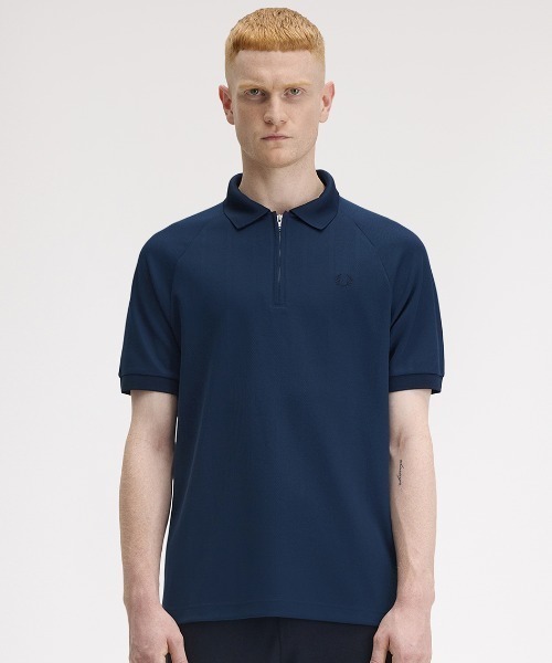 セール】Jacquard Zip Neck Polo Shirt／ジャカードジップネック