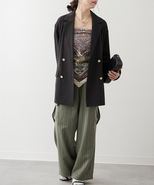 NUNIFE（ユニフィー）の「【NUNIFE】柔らかい素材感で履き心地◎ストライプカーゴパンツ（カーゴパンツ・レディース・ベージュ/ブラック/カーキ・FREE）」の11枚目の写真