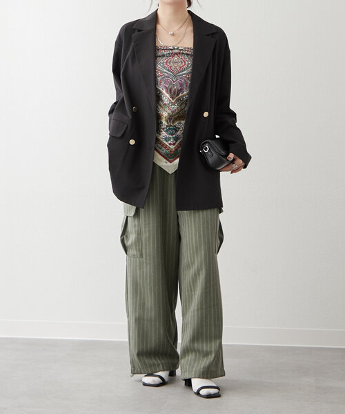 NUNIFE（ユニフィー）の「【NUNIFE】柔らかい素材感で履き心地◎ストライプカーゴパンツ（カーゴパンツ・レディース・ベージュ/ブラック/カーキ・FREE）」の10枚目の写真