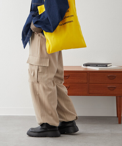 NUNIFE（ユニフィー）の「【NUNIFE】柔らかい素材感で履き心地◎ストライプカーゴパンツ（カーゴパンツ・レディース・ベージュ/ブラック/カーキ・FREE）」の7枚目の写真