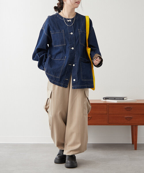 NUNIFE（ユニフィー）の「【NUNIFE】柔らかい素材感で履き心地◎ストライプカーゴパンツ（カーゴパンツ・レディース・ベージュ/ブラック/カーキ・FREE）」の6枚目の写真