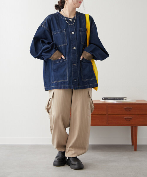 NUNIFE（ユニフィー）の「【NUNIFE】柔らかい素材感で履き心地◎ストライプカーゴパンツ（カーゴパンツ・レディース・ベージュ/ブラック/カーキ・FREE）」の5枚目の写真