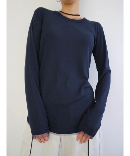 TRUNC(トランクエイティーエイト)の「Tulle Rib Long Sleeve TEE(Tシャツ/カットソー・レディース・アイボリー/ブラック/ネイビー・FREE)」の3枚目の写真