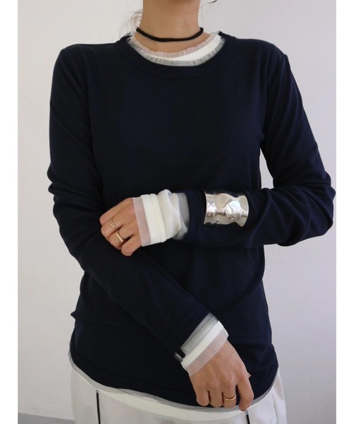 TRUNC(トランクエイティーエイト)の「Tulle Rib Long Sleeve TEE(Tシャツ/カットソー・レディース・アイボリー/ブラック/ネイビー・FREE)」の2枚目の写真
