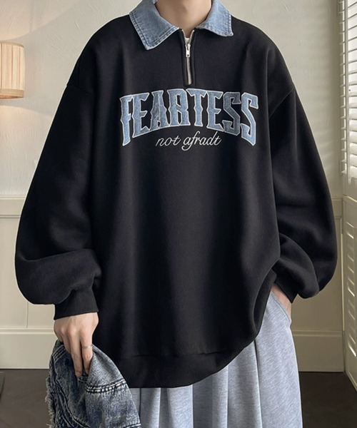 NOWLE（ノウル）の「【NOWLE】カレッジロゴ ハーフジップ ポロネック スウェット（スウェット・メンズ・ブラウン/ブラック/グレー・MEDIUM/LARGE/X-LARGE）」の10枚目の写真