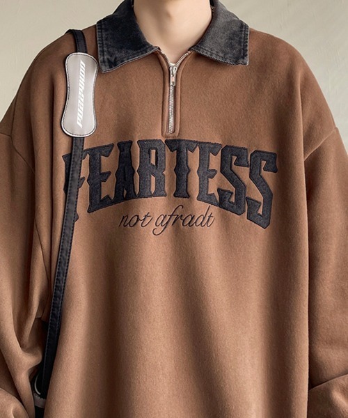 NOWLE（ノウル）の「【NOWLE】カレッジロゴ ハーフジップ ポロネック スウェット（スウェット・メンズ・ブラウン/ブラック/グレー・MEDIUM/LARGE/X-LARGE）」の22枚目の写真