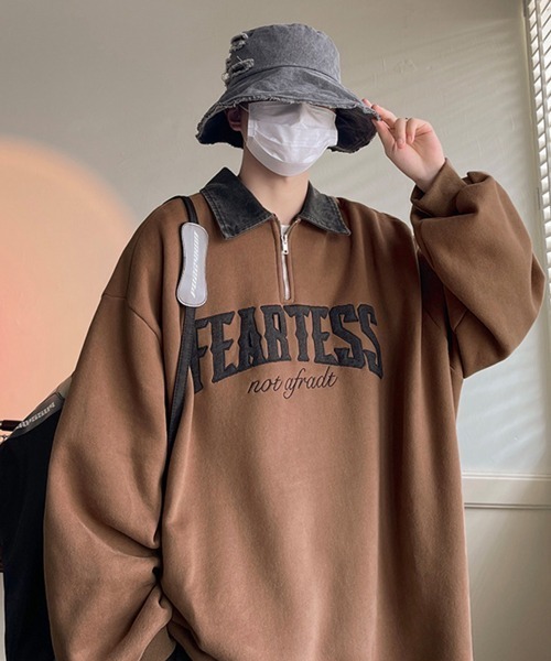 NOWLE（ノウル）の「【NOWLE】カレッジロゴ ハーフジップ ポロネック スウェット（スウェット・メンズ・ブラウン/ブラック/グレー・MEDIUM/LARGE/X-LARGE）」の15枚目の写真