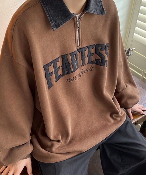 NOWLE（ノウル）の「【NOWLE】カレッジロゴ ハーフジップ ポロネック スウェット（スウェット・メンズ・ブラウン/ブラック/グレー・MEDIUM/LARGE/X-LARGE）」の17枚目の写真