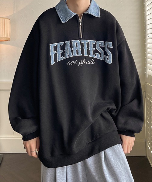 NOWLE（ノウル）の「【NOWLE】カレッジロゴ ハーフジップ ポロネック スウェット（スウェット・メンズ・ブラウン/ブラック/グレー・MEDIUM/LARGE/X-LARGE）」の11枚目の写真