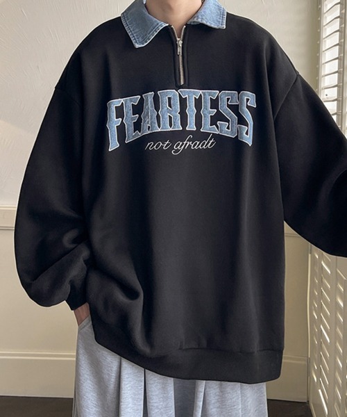 NOWLE（ノウル）の「【NOWLE】カレッジロゴ ハーフジップ ポロネック スウェット（スウェット・メンズ・ブラウン/ブラック/グレー・MEDIUM/LARGE/X-LARGE）」の9枚目の写真