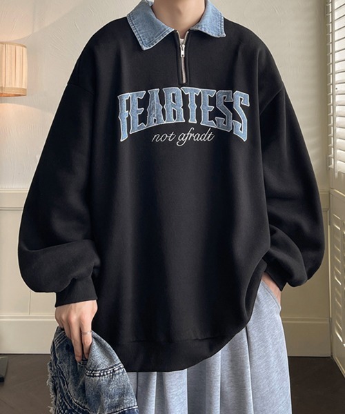 NOWLE（ノウル）の「【NOWLE】カレッジロゴ ハーフジップ ポロネック スウェット（スウェット・メンズ・ブラウン/ブラック/グレー・MEDIUM/LARGE/X-LARGE）」の8枚目の写真