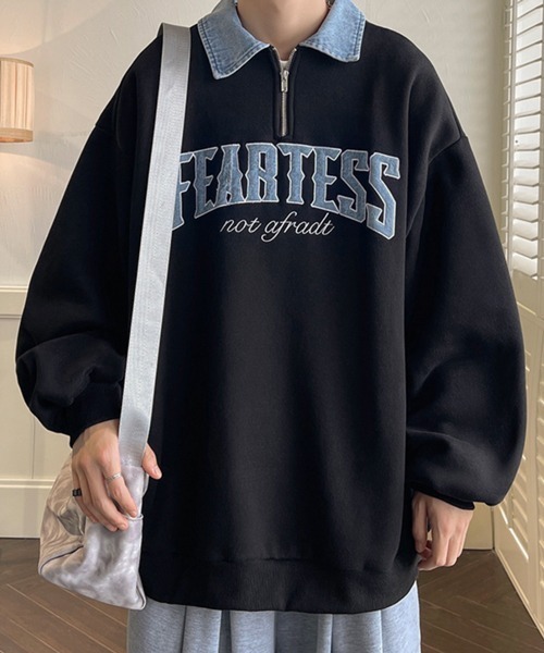 NOWLE（ノウル）の「【NOWLE】カレッジロゴ ハーフジップ ポロネック スウェット（スウェット・メンズ・ブラウン/ブラック/グレー・MEDIUM/LARGE/X-LARGE）」の7枚目の写真