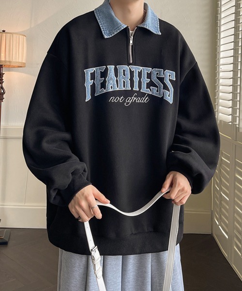 NOWLE（ノウル）の「【NOWLE】カレッジロゴ ハーフジップ ポロネック スウェット（スウェット・メンズ・ブラウン/ブラック/グレー・MEDIUM/LARGE/X-LARGE）」の6枚目の写真