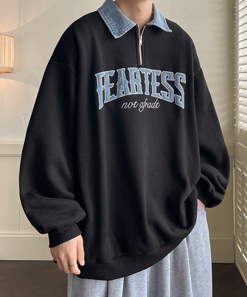 NOWLE（ノウル）の「【NOWLE】カレッジロゴ ハーフジップ ポロネック スウェット（スウェット・メンズ・ブラウン/ブラック/グレー・MEDIUM/LARGE/X-LARGE）」の5枚目の写真