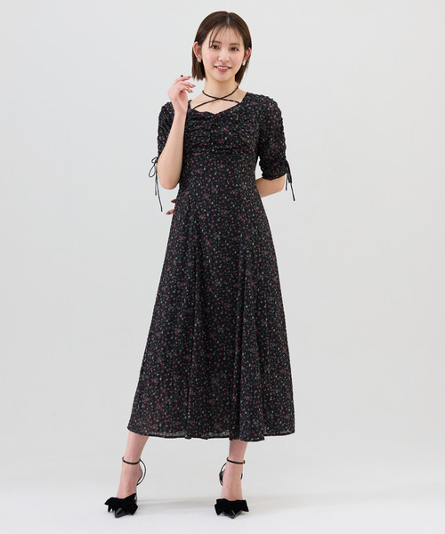 セール】フラワープリントシャーリングワンピース（ワンピース