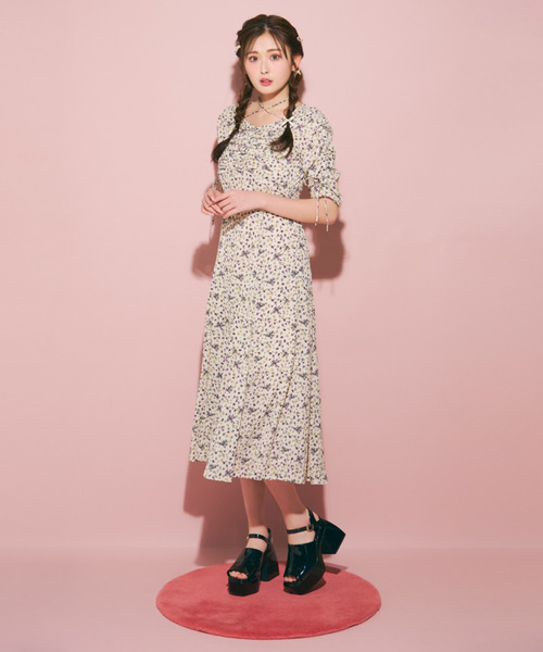 セール】フラワープリントシャーリングワンピース（ワンピース