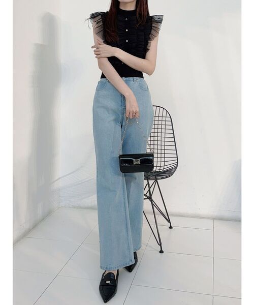 MERCURYDUO(マーキュリーデュオ)の「チュールフリルニット(ニット/セーター・レディース・ベビーピンク/ブラック/アイボリー・FREE)」の6枚目の写真