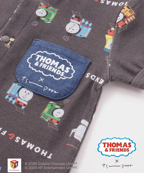 SLAP SLIP BABY（スラップスリップベビー）の「【きかんしゃトーマス×つむぱぱ×SLAPSLIP】【お揃い】THOMAS＆FRIENDS総柄半袖ロンパースベビー(60~80cm)（ロンパース・キッズ・グレー系その他/ホワイト系その他・60cm/70cm/80ｃｍ）」の7枚目の写真