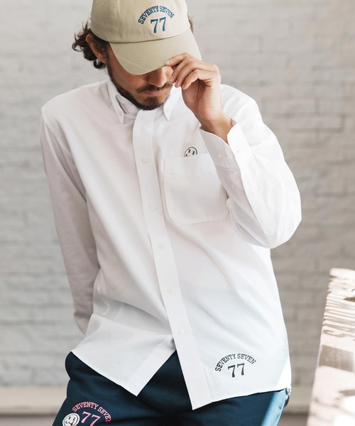 seventy seven（セブンティセブン）の「ms6059-botann down L-S shirts (25S) ボタンダウンシャツ（シャツ/ブラウス・メンズ・ベージュ/ホワイト/ブラック・S/M/L/XL）」の5枚目の写真