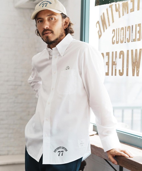 seventy seven（セブンティセブン）の「ms6059-botann down L-S shirts (25S) ボタンダウンシャツ（シャツ/ブラウス・メンズ・ベージュ/ホワイト/ブラック・S/M/L/XL）」の6枚目の写真