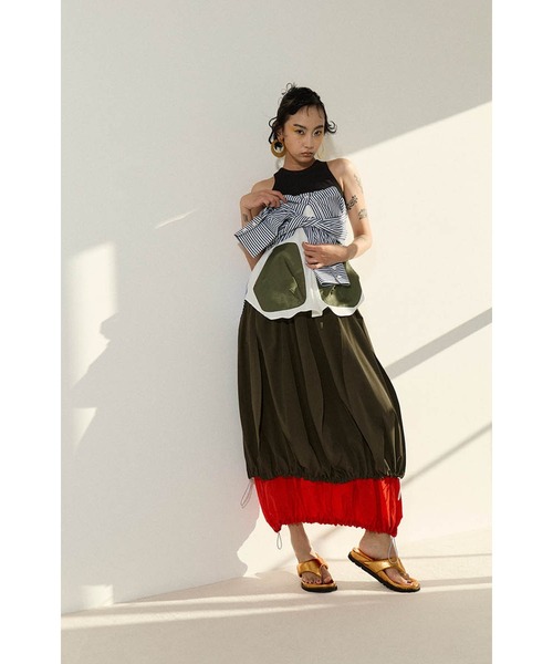 新品未使用スカート　Layered side open skirt 現行品 セール】IRREGULAR PATTERN LAYERED SK（スカート）｜OMMO