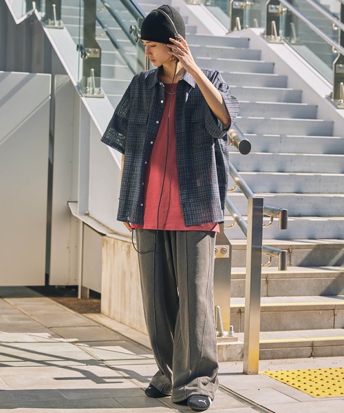 配色メッシュ レギュラーカラーチェック半袖シャツ MONO-MART│MONO