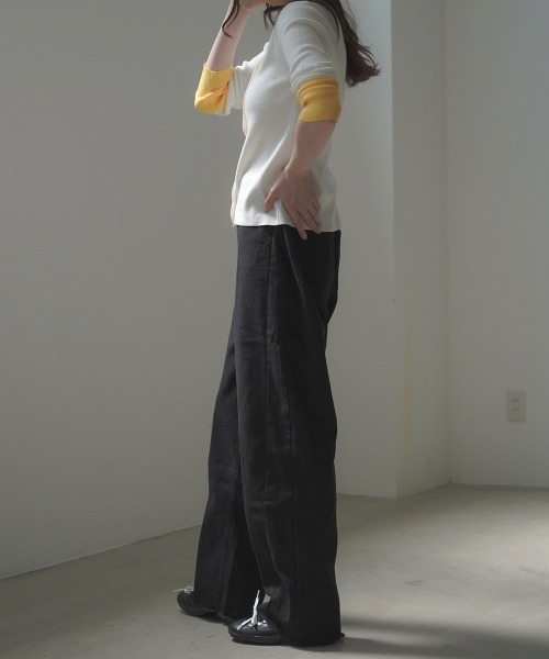 Clum(クルム)の「hem fringe design Full length curved denim pants / 裾フリンジデザインフルレングスカーブデニムパンツ(デニムパンツ・レディース・グレー/ブルー/ライトブルー/ブラック・FREE)」の13枚目の写真