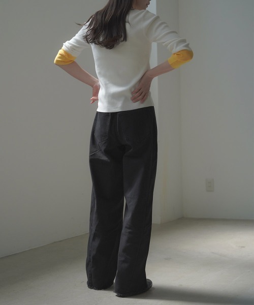 Clum(クルム)の「hem fringe design Full length curved denim pants / 裾フリンジデザインフルレングスカーブデニムパンツ(デニムパンツ・レディース・グレー/ブルー/ライトブルー/ブラック・FREE)」の14枚目の写真