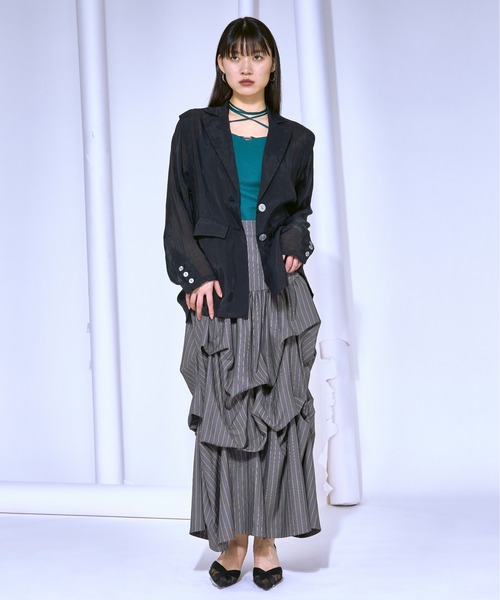 Ezick（エジック）の「Airy light ショルダータックシアージャケット（テーラードジャケット・レディース・ブラック/パープル/アイボリー・FREE）」の11枚目の写真