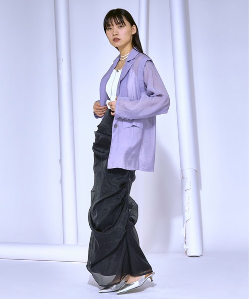 Ezick（エジック）の「Airy light ショルダータックシアージャケット（テーラードジャケット・レディース・ブラック/パープル/アイボリー・FREE）」の19枚目の写真