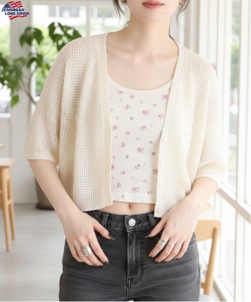 JEMORGAN(ジェーイーモーガン)の「【JEMORGAN / ジェーイーモーガン】パック入り 花柄ワッフルカップ付きクロップド丈キャミソール(キャミソール・レディース・パープル系1/ピンク系1/ピンク系2/ブルー系1・FREE)」の2枚目の写真