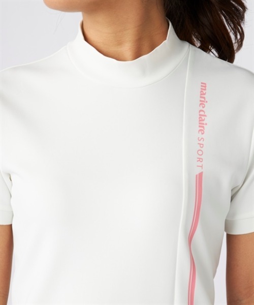 marie claire sport ライトダンボールニット半袖モックネック