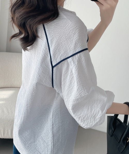 ABITOKYO(アビトーキョー)の「配色パイピングストライプブラウス(シャツ/ブラウス・レディース・ホワイト/ブラック/ブルー・M/L/XL)」の22枚目の写真