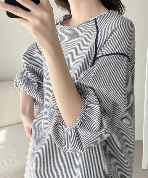 ABITOKYO(アビトーキョー)の「配色パイピングストライプブラウス(シャツ/ブラウス・レディース・ホワイト/ブラック/ブルー・M/L/XL)」の10枚目の写真
